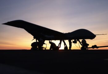 Image of the Mojave unmanned aerial vehicle (UAV), seen here on the flight deck of HMS Prince of Wales.On 15th November 2023, Codenamed Mojave, the specially modified remotely piloted aircraft successfully launched from, and then safely landed back onto, the deck of HMS PRINCE OF WALES in a unique trial off the East Coast of the United States of America. A European first, this trial further unlocks the potential of the UKs Queen Elizabeth-Class aircraft carriers  designed and principally built around the F-35B Lightning stealth fighter  by demonstrating how modern uncrewed air systems can operate alongside 5th generation crewed aircraft.After months of planning, successful trials of the largest uncrewed aircraft to ever launch from an aircraft carrier outside of the United States have paved the way for the next generation of air power to be delivered from the Royal Navys two supercarriers.The Mojave trial marks the end of a successful series of experiments and tests with uncrewed aircraft to and from our aircraft carriers this autumn, and follows on from the successful demonstration in September when a small W Autonomous Systems logistics supply aircraft delivered supplies to HMS PRINCE OF WALES in the English Channel.The Mojave is an adaptation of the MQ1C Grey Eagle aircraft that has been developed for short take-off and landing (STOL), originally to prove STOL operations were capable at unprepared landing sits. With a 17m wingspan, the UAS is 6m wider than an F-35B Lightning steal fighter, and weighs 1.5 tonnes in its fully loaded configuration. The medium altitude, long endurance, remotely piloted aircraft can provided long-range surveillance and strike capability over areas covering many thousands of miles.