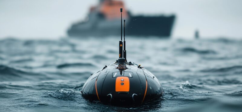 Black and Orange Underwater Drone in Rough Sea